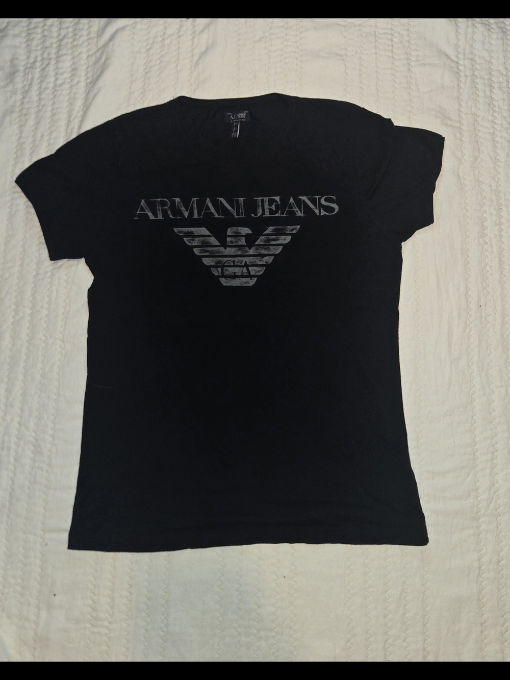Armani Jeans Black Crewneck Logo Tee for Women